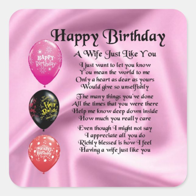 Wife Poem - Happy Birthday Design Square Sticker (Front)