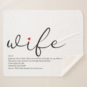 Wife Red Love Heart Elegant Script Personalized Sherpa Blanket