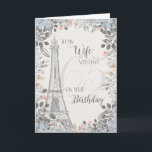 Wife Romantic 65th Birthday Eiffel Tower Card<br><div class="desc">Romantic card for wife's 65th birthday has a blue and grey floral border,  a sketch of the Eiffel Tower and a subtle 65 in the background. Designed by Simply Put by Robin; elements from The Hungry Jpeg.</div>