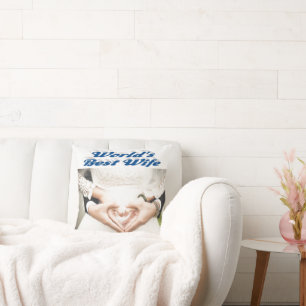 Wife sea blue text photo throw pillow