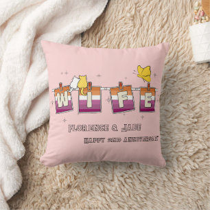 Wife Sunset Lesbian Flag Happy Anniversary Throw Pillow