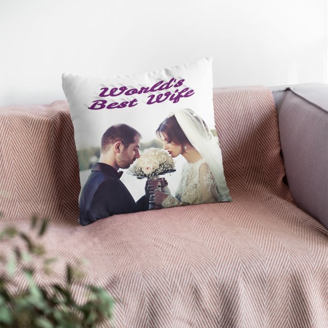 Wife with purple text photo throw pillow (Creator Uploaded)