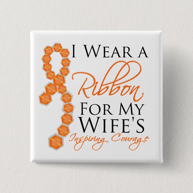 Wife's Inspiring Courage - Leukaemia 2 Inch Square Button (Front)