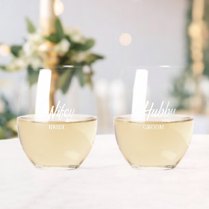 Wifey and Hubby Stylized Bride and Groom Glass