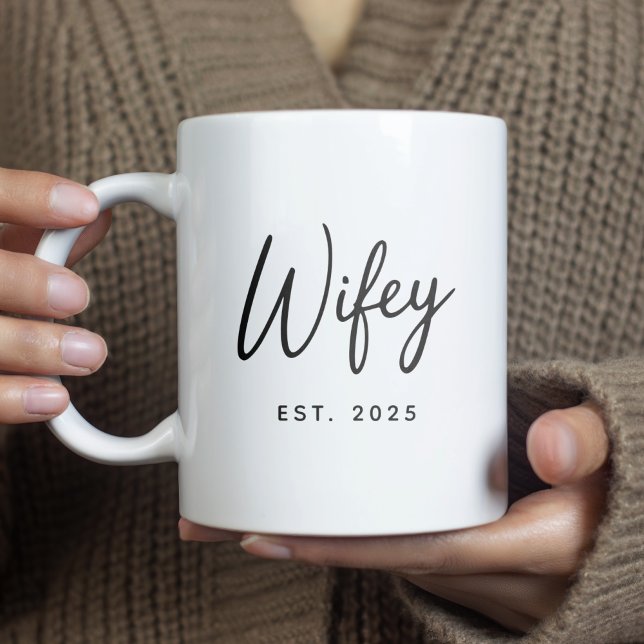 Wifey Black Script Typography Established Year Coffee Mug (Creator Uploaded)
