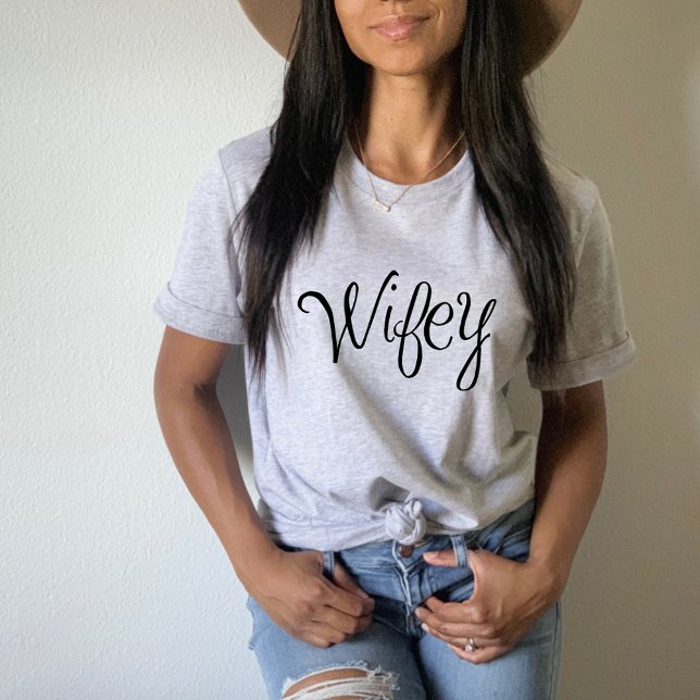 Wifey Cute Black Script Grey Womens T-Shirt (Creator Uploaded)