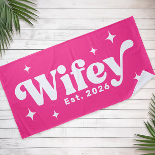Wifey Est year or name retro font any colour Beach Towel