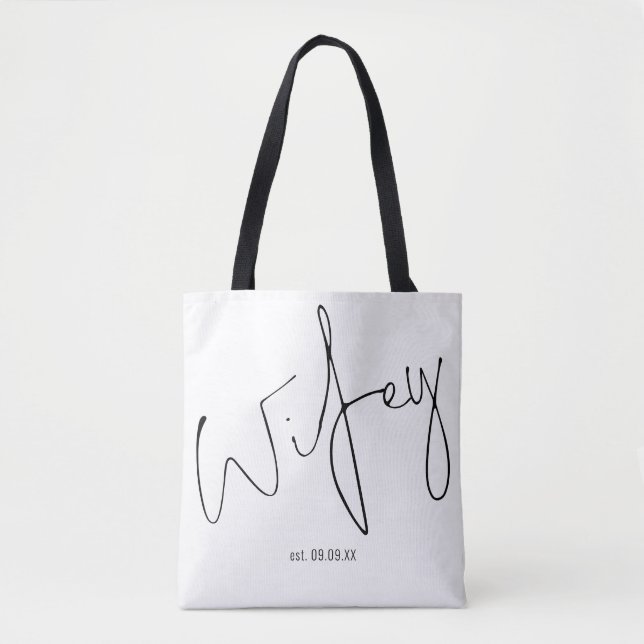 Wifey Handwriting Script Wedding Date Keepsake  Tote Bag (Front)