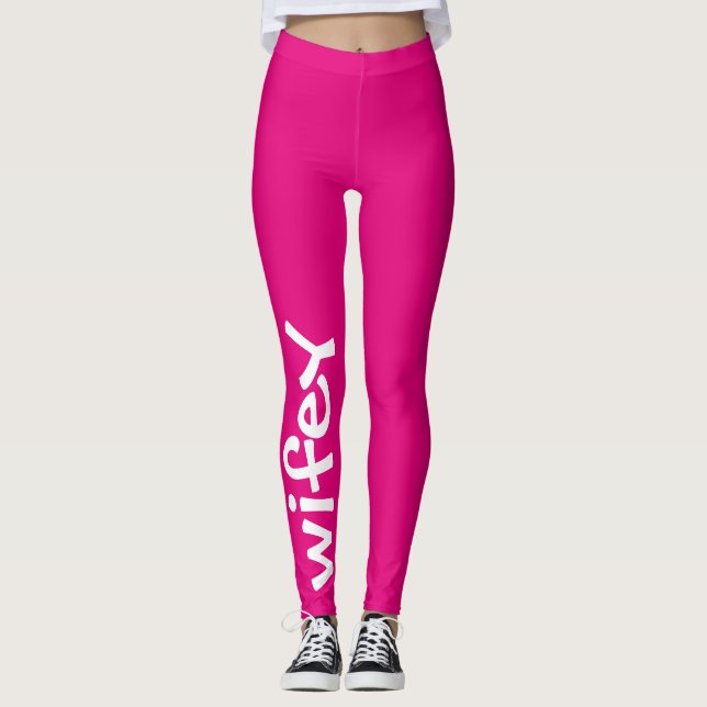 Wifey Hot Pink And White Cute Girly Chic Leggings (Front)