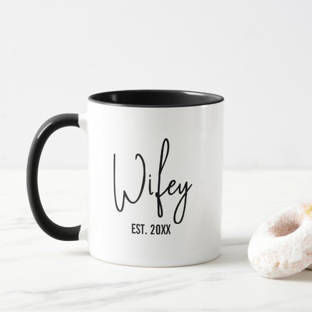 Wifey & Hubby black and white coffee mug gift (With Donut)