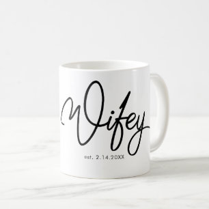 Wifey in Fancy Font With Date Coffee Mug