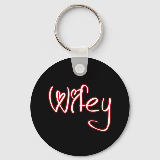Wifey Keychain - Black White Red with Heart Font (Front)