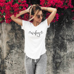 Wifey Modern Black Script White Womens T-Shirt<br><div class="desc">Say hello to fashionable comfort with this Modern Black Script White Women's T-shirt. This simple bride shirt captures the thrill of just-married life in a sleek, modern design that's perfect for newlywed couples. The hand-drawn hearts and fun calligraphy script add a playful accent to a classic black-and-white design, making this...</div>