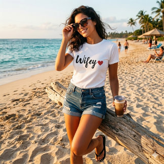 Wifey Modern Black Script Women RedHeart T-Shirt