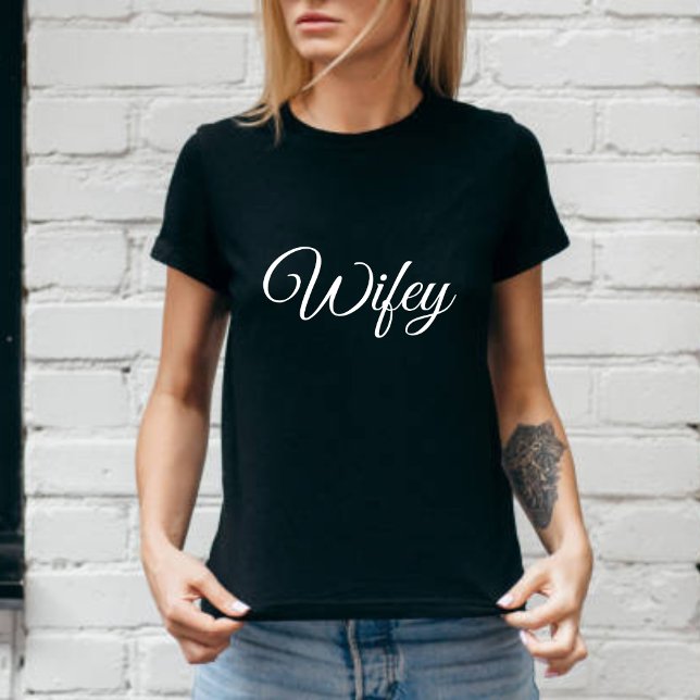 Wifey Modern Honeymoon White Script Black Women's  T-Shirt (Creator Uploaded)