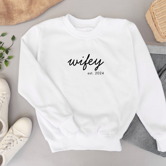 Wifey Modern Minimalist Script Personalized Bride Sweatshirt (Creator Uploaded)