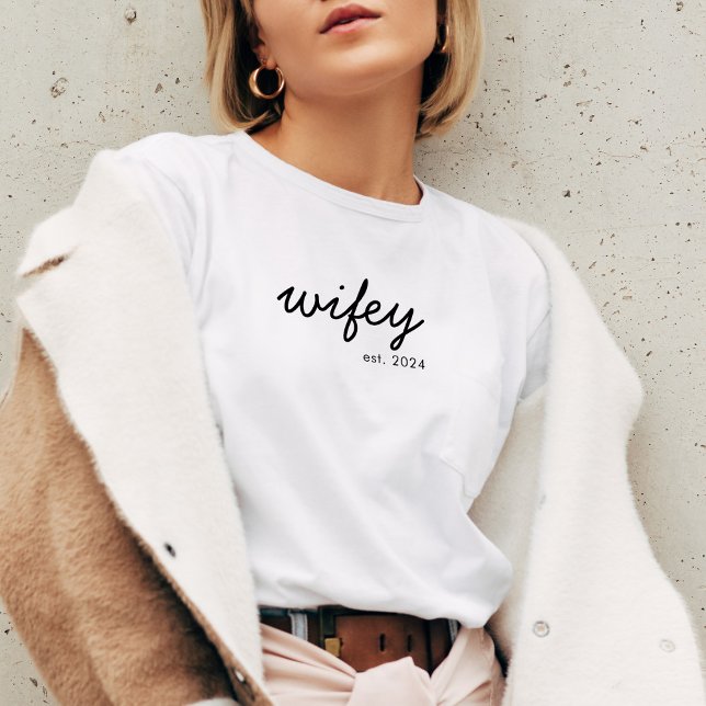 Wifey Modern Minimalist Script Personalized Bride T-Shirt (Creator Uploaded)