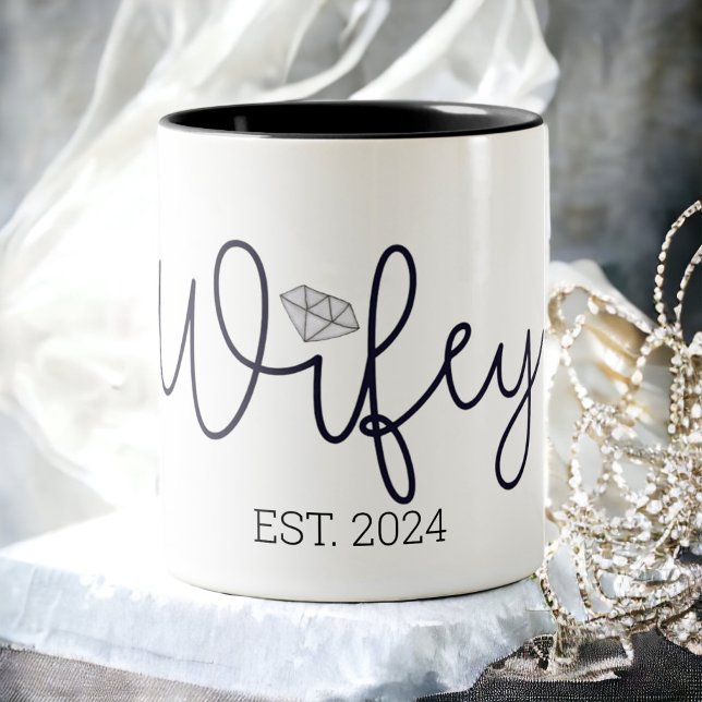 Wifey Modern Typography Wife Mrs Wedding Hers Two-Tone Coffee Mug (Creator Uploaded)