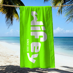 Wifey Newlywed Bride Lime Green White Beach Towel