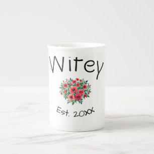 Wifey red floral est Year future wife valentine's Bone China Mug