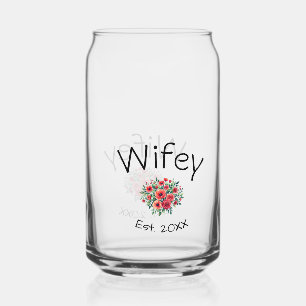 Wifey red floral est Year future wife valentine's  Can Glass