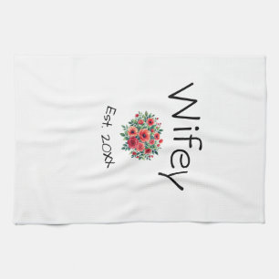 Wifey red floral est Year future wife valentine's Kitchen Towel