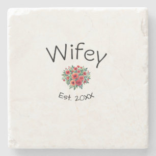 Wifey red floral est Year future wife valentine's  Stone Coaster