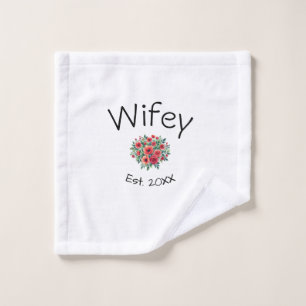 Wifey red floral est Year future wife valentine's Wash Cloth