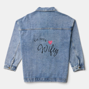 Wifey red heart est. Year future wife valentine's Denim Jacket
