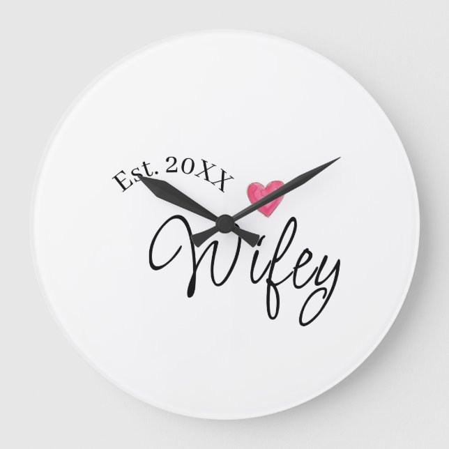 Wifey red heart est. Year future wife valentine's  Large Clock (Front)