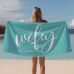 Wifey Teal and White Custom Bride Beach Towel<br><div class="desc">Celebrate your newlywed status with this chic "Wifey" beach towel in teal and white, perfect for honeymoons, beach days, or poolside relaxation. Designed for brides and newlyweds, this towel can be personalized with a last name, making it a unique gift or personal accessory. Made for sunny adventures, it’s a beautiful...</div>