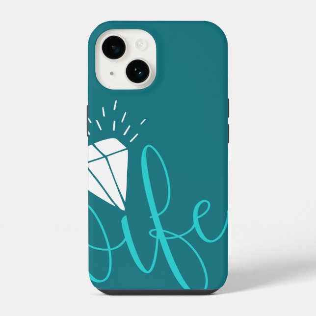 Wifey Turquoise Script & Diamond iPhone Case (Back)