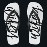 Wifey - Whimsical Black Calligraphy for the Bride Flip Flops<br><div class="desc">This design features the colour black. A whimsical typestyle with a mod and chic touch. You can add the anniversary date or year - or delete the extra font.</div>