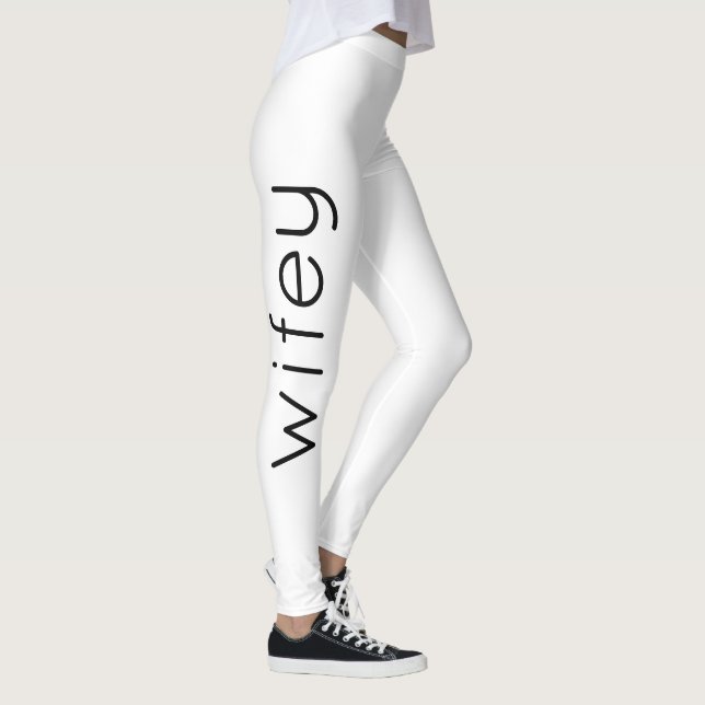 Wifey Wife Black White Modern Stylish Custom Leggings (Right)