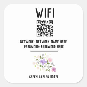 WiFi Code With QR Code & Floral Design Square Sticker