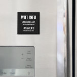 WiFi Details Simple White Typographical Black Magnet<br><div class="desc">A practical way to keep your WiFi details always to hand for visitors to your home, with this Magnet for your fridge, with simple white typography on a black background. Easily personalise with your own network information and password.</div>
