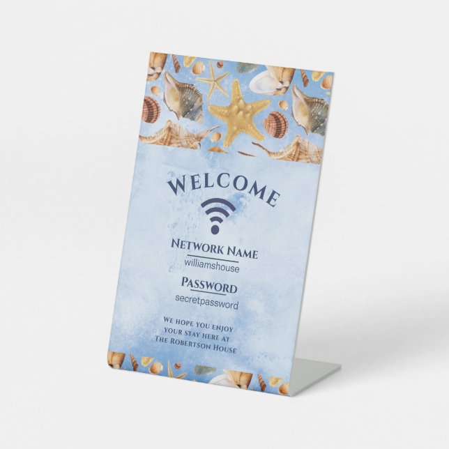 WiFi Internet Password Summer Sea Beach House Pedestal Sign (Front)