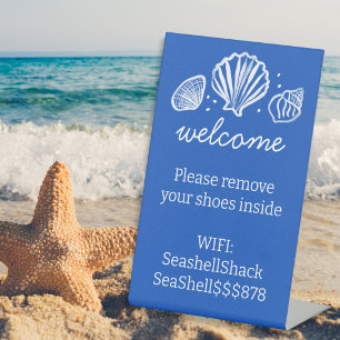 WIFI Login Remove Shoes Beach Vacation Rental Pedestal Sign