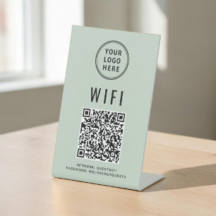 Wifi  Logo Sage Green QR Code Pedestal Sign