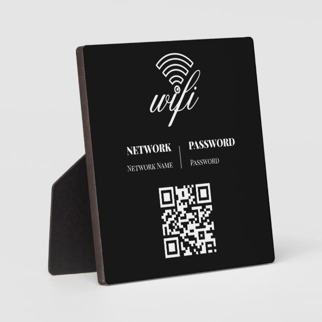 Wifi Network and Password Black Plaque (Front)