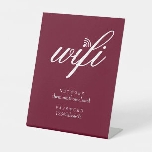 Wifi Network and Password Business Retail Burgundy Pedestal Sign