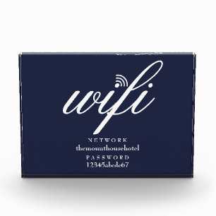 Wifi Network and Password Sign Navy Blue Photo Block