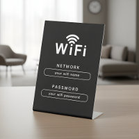 WIFI Network Login Table Sign | Simple Sleek Black