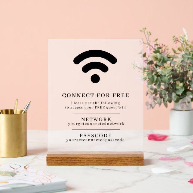 Wifi network passcode guest info custom QR code Acrylic Sign (Wedding)
