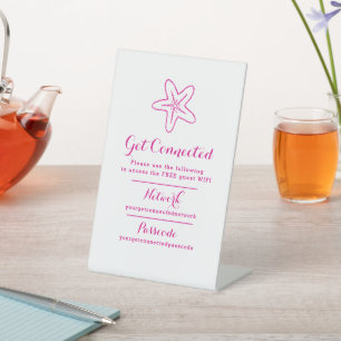 Wifi network passcode guest info starfish pink pedestal sign