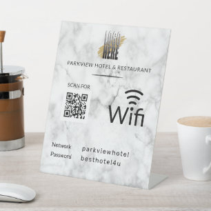 Wifi Network Password QR Code Logo Marble Pedestal Pedestal Sign
