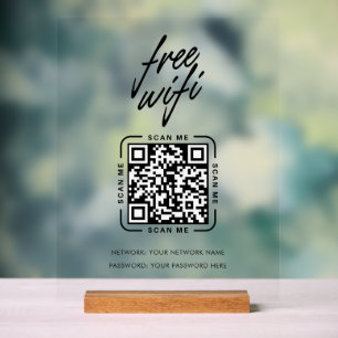 Wifi Network QR Code Black Modern Business Acrylic Sign