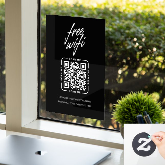 Wifi Network QR Code Black Modern Business Window Cling (Office)