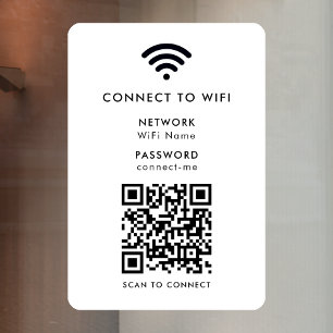 Wifi Network   QR Code Internet Password White Window Cling