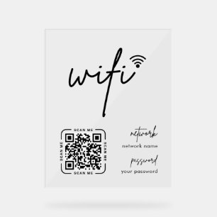 Wifi Network QR Code White Modern Business Acrylic Sign